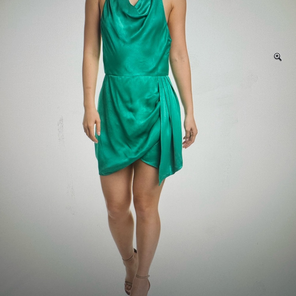 SAYLOR Green Asymmetrical Wrap Mini Dress